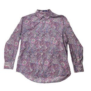 Alan Flusser Mens XL Purple Pink Paisley Long Sleeve Button Up Dress Shirt